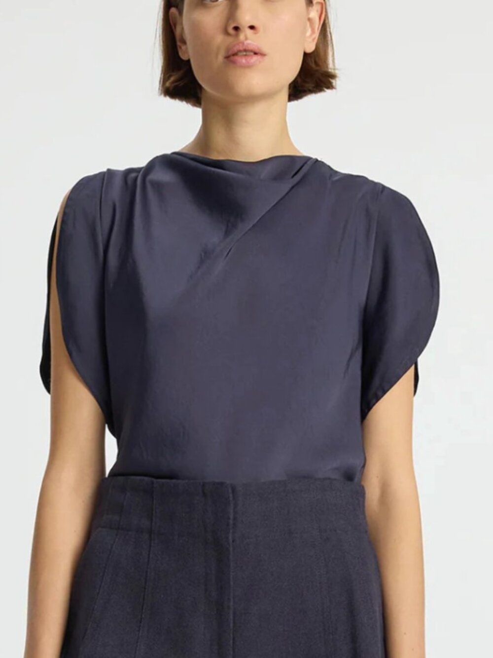 NWT - NEW A.L.C. Nadia Top - Midnight Navy Blue Satin - Size 6
